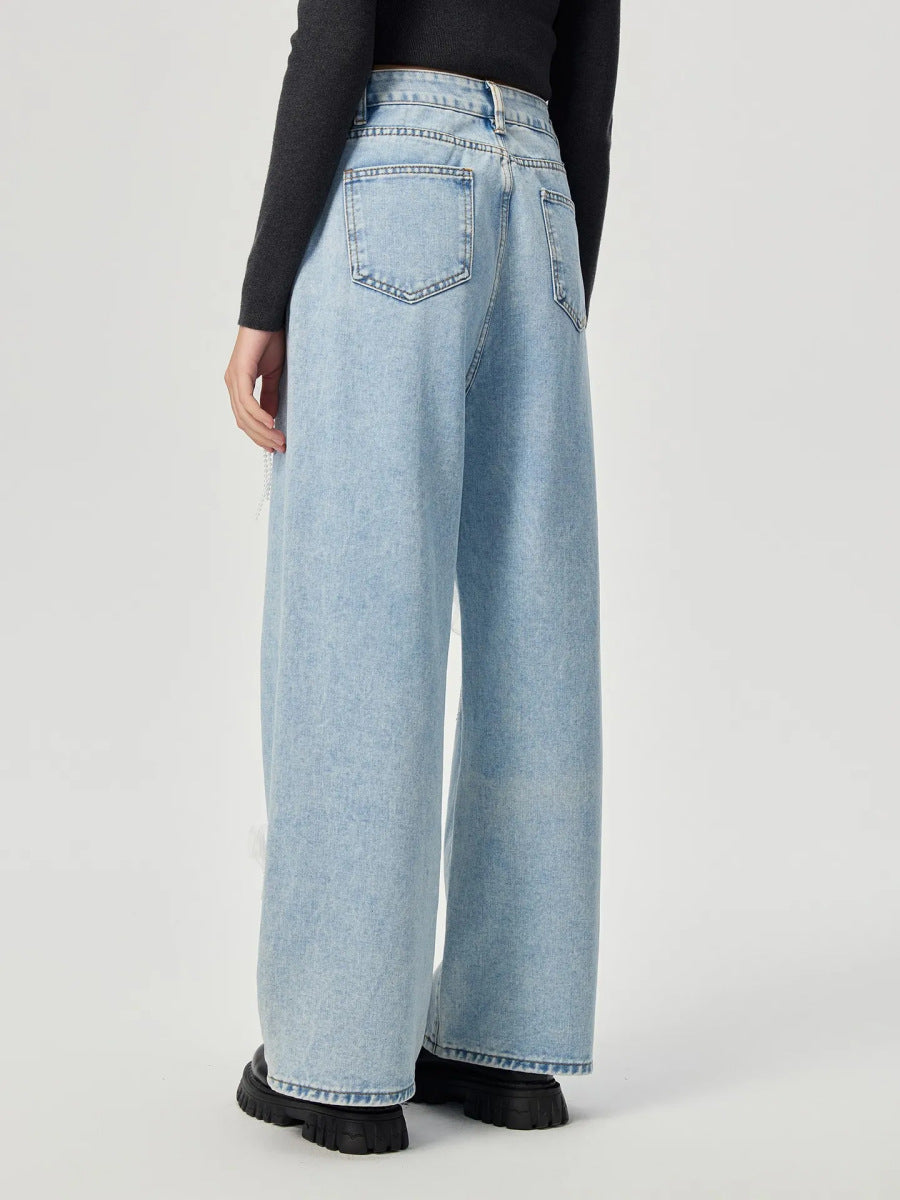 Women Wear Butterfly Decoration Loose Wide Leg Denim Trousers Women Jeans - ALZO