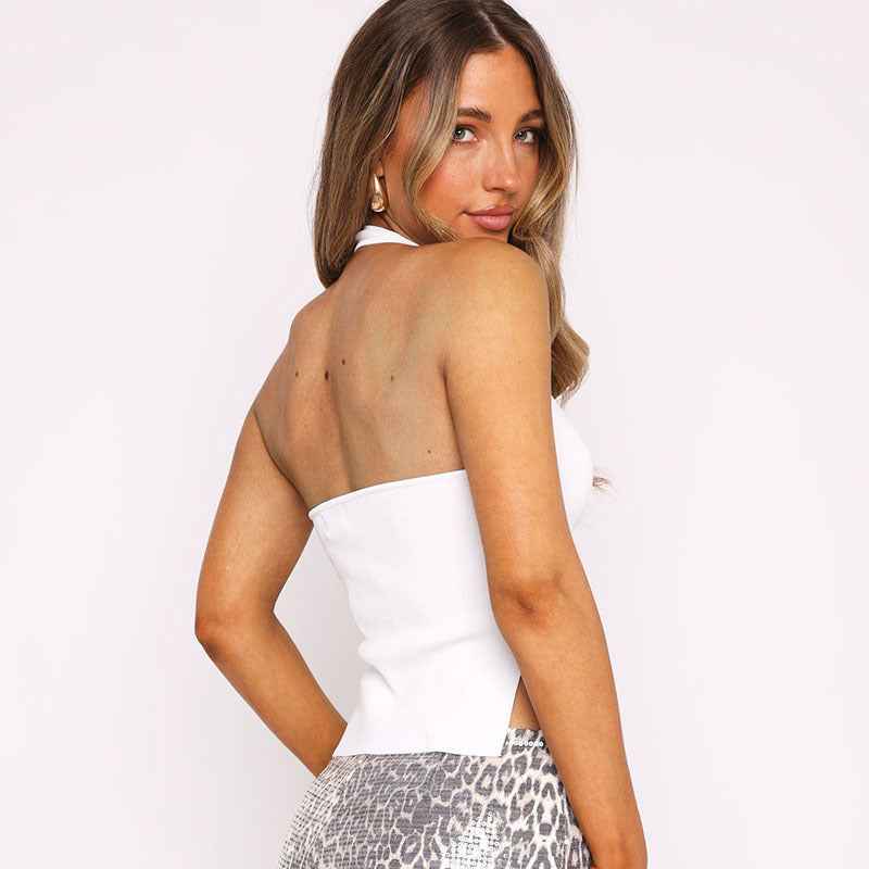 Sexy Sexy Side Opening Ultra Short Slim Street Solid Color Halter Women Clothing Small Sling