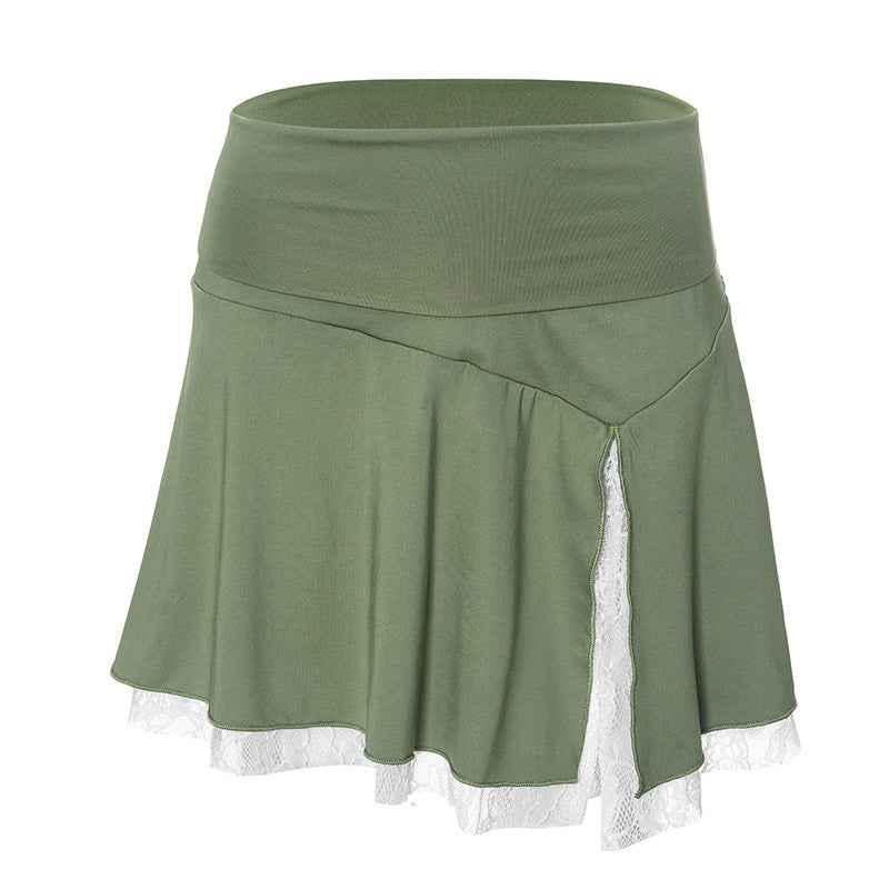 Retro Lace Inner Match Irregular Asymmetric Design Short Skirt Summer