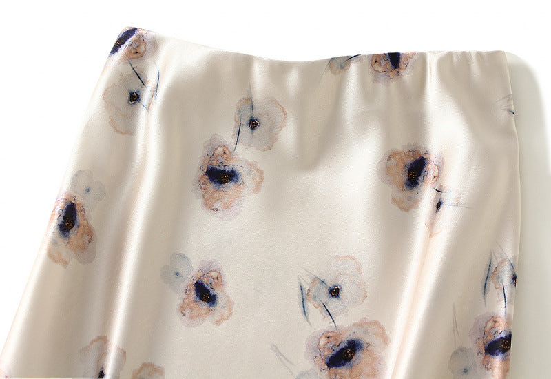 High Grade Satin Skirt Women Summer Printed Fishtail Skirt Slim Fit Mid Length Dress - ALZO