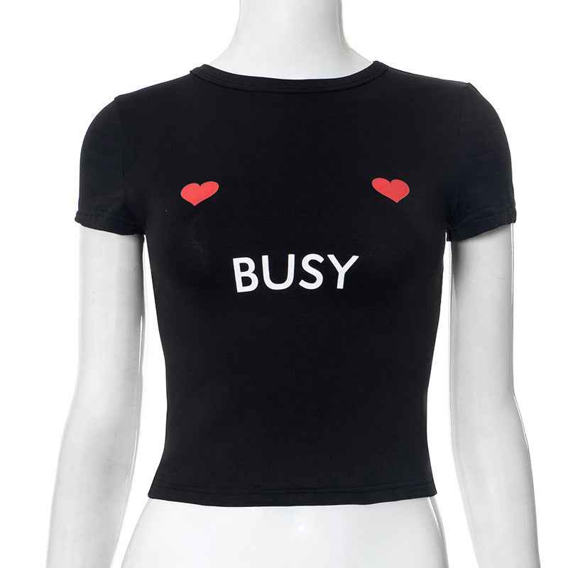 Women Sexy Letters Short Sleeved T shirt Spoof Printing