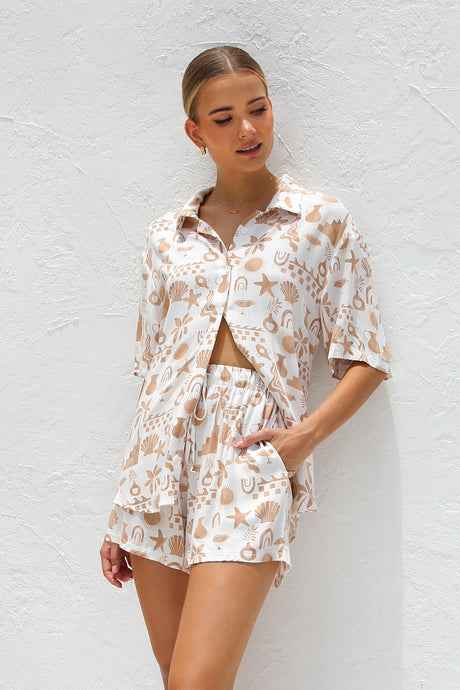Spring Summer Printed Casual Shirt Shorts Two Piece Sets Office