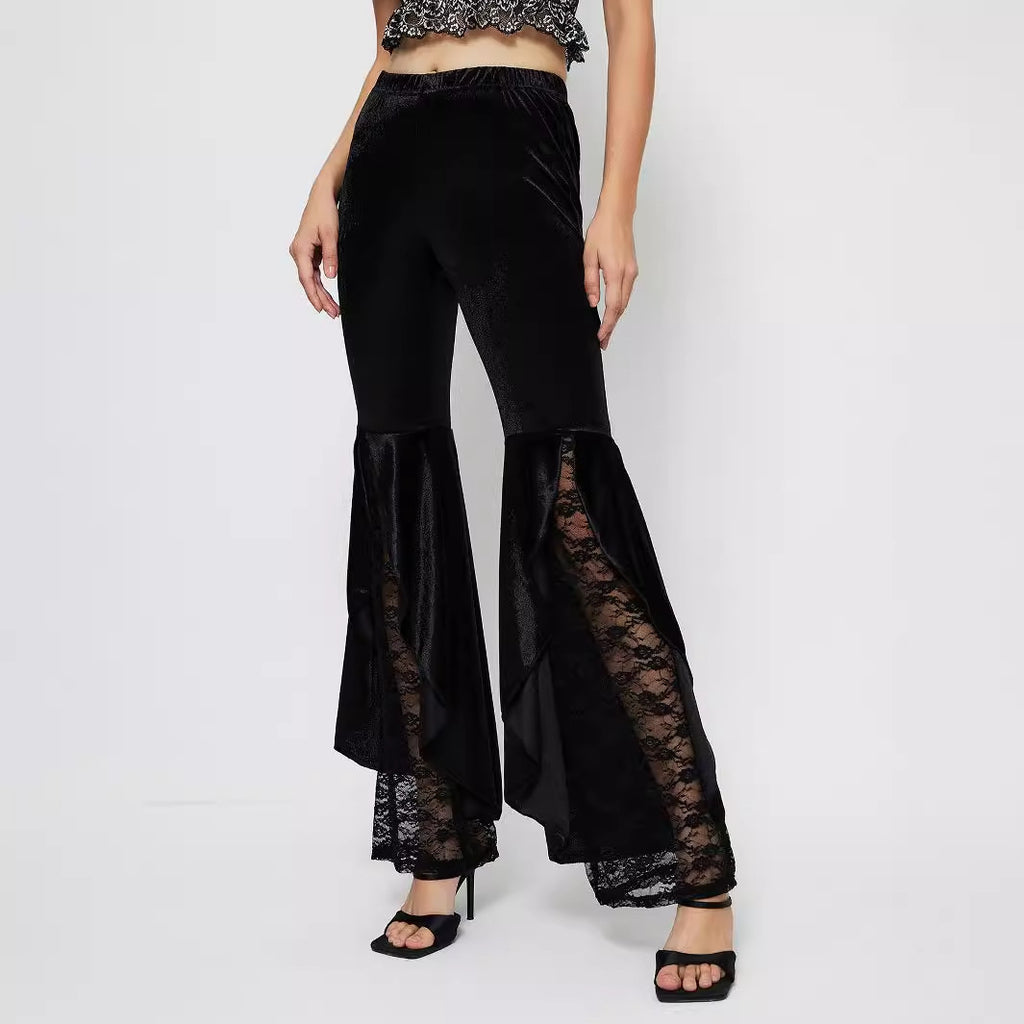 Women Clothing Elegant Lace Casual Pants Bell Bottom Pants - ALZO