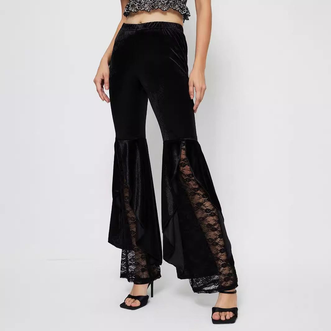 Women Clothing Elegant Lace Casual Pants Bell Bottom Pants - ALZO