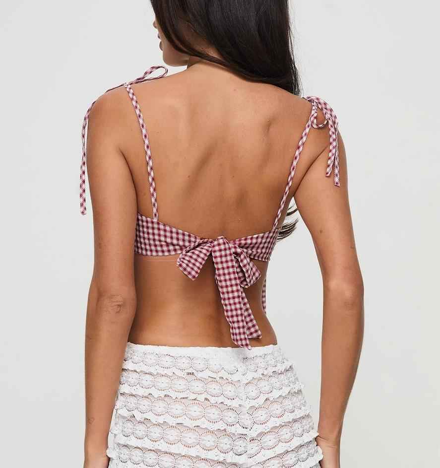 Summer Sexy Strap Women Clothing Sexy Lacing Backless Plaid Sling Small Tank Top Top