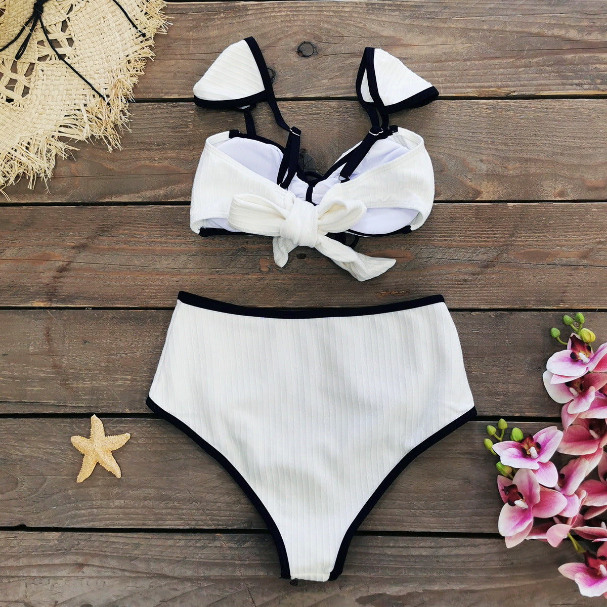 Solid Color High Waist Bikini Simple Split Swimsuit Women Sexy Bikini - ALZO
