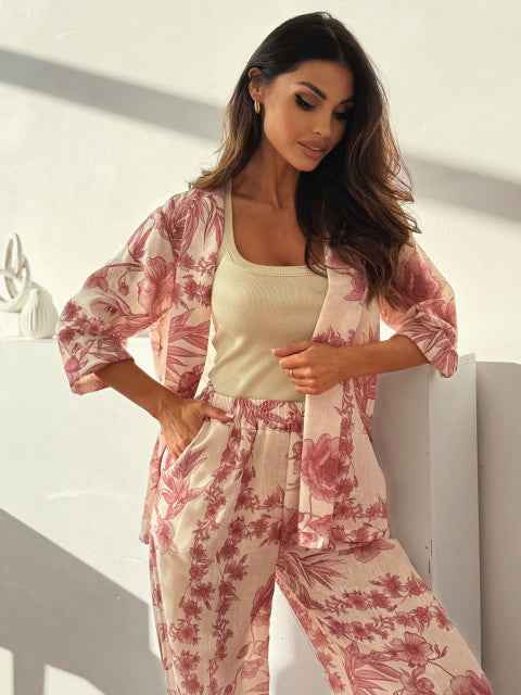 Supply Spring Women Casual Vacation Three Quarter Sleeve Trousers Two Piece Sets