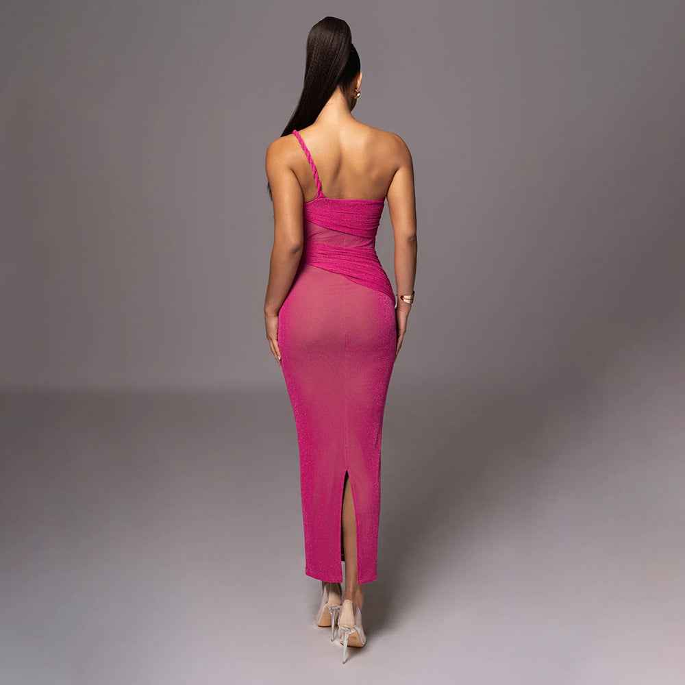 Summer Sexy One Shoulder Sleeveless Dress Slim Fit Backless Dress