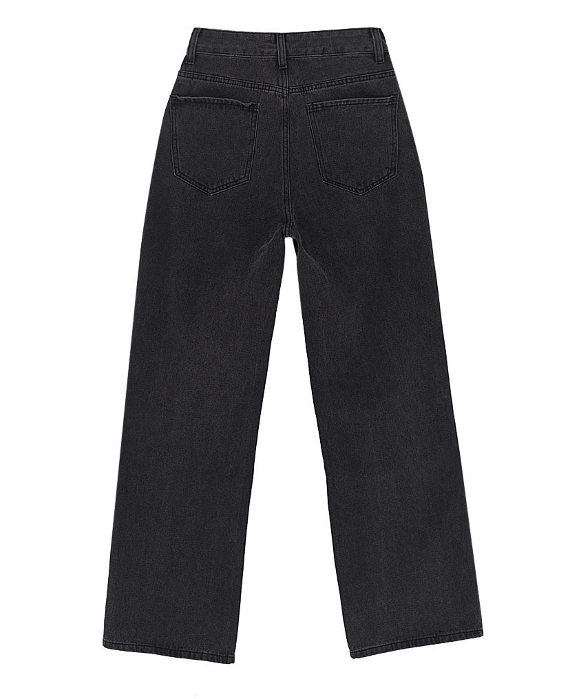 Black Gray Women High Waist Ripped Jeans Baggy Straight Trousers - ALZO