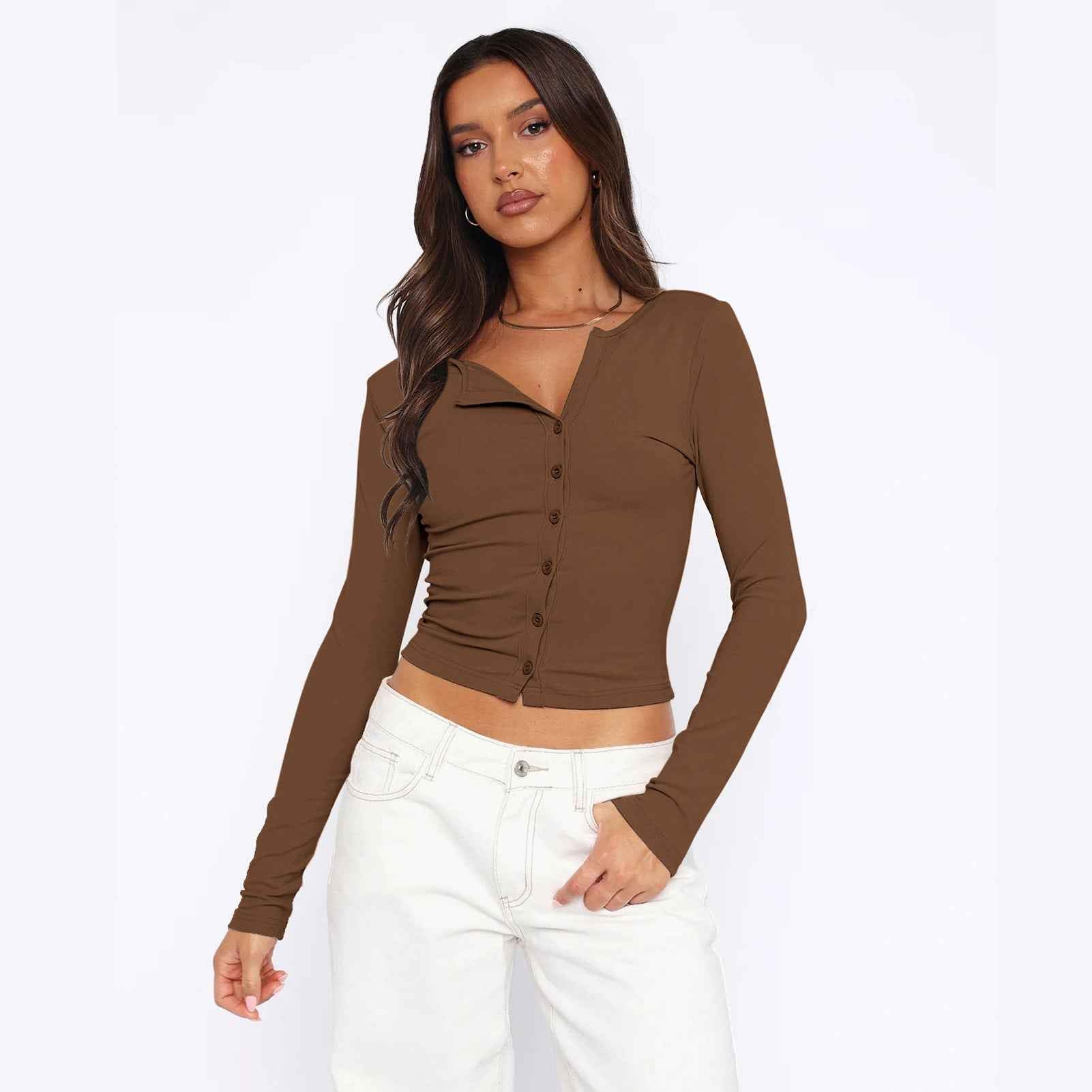 Sexy Blouse Summer High Grade Button Knitted Cardigan Shoulder Slimming T shirt