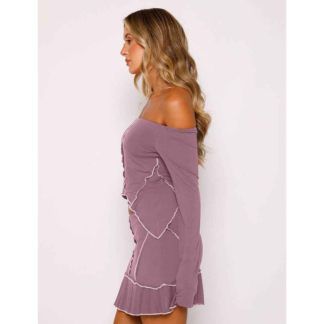 Women Clothing Sexy Solid Color Reverse Design Off Neck Skirt Set
