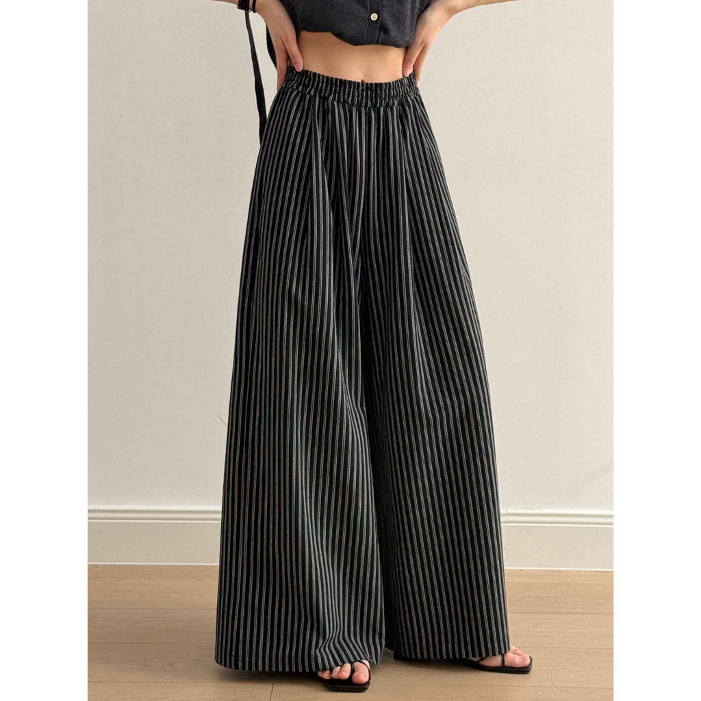 Simple Vertical Striped Casual Pants Women Summer Loose Feeling Loose Wide Leg Draggle Tail Trousers