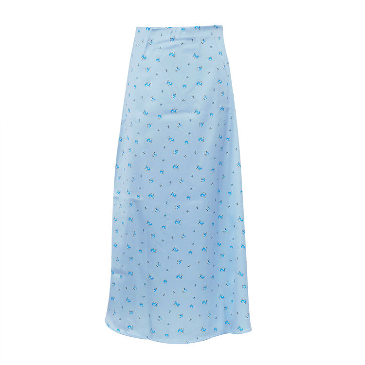 Women Clothing Satin Draping Printed Skirt Waist Controlled Sheath Skirt - ALZO