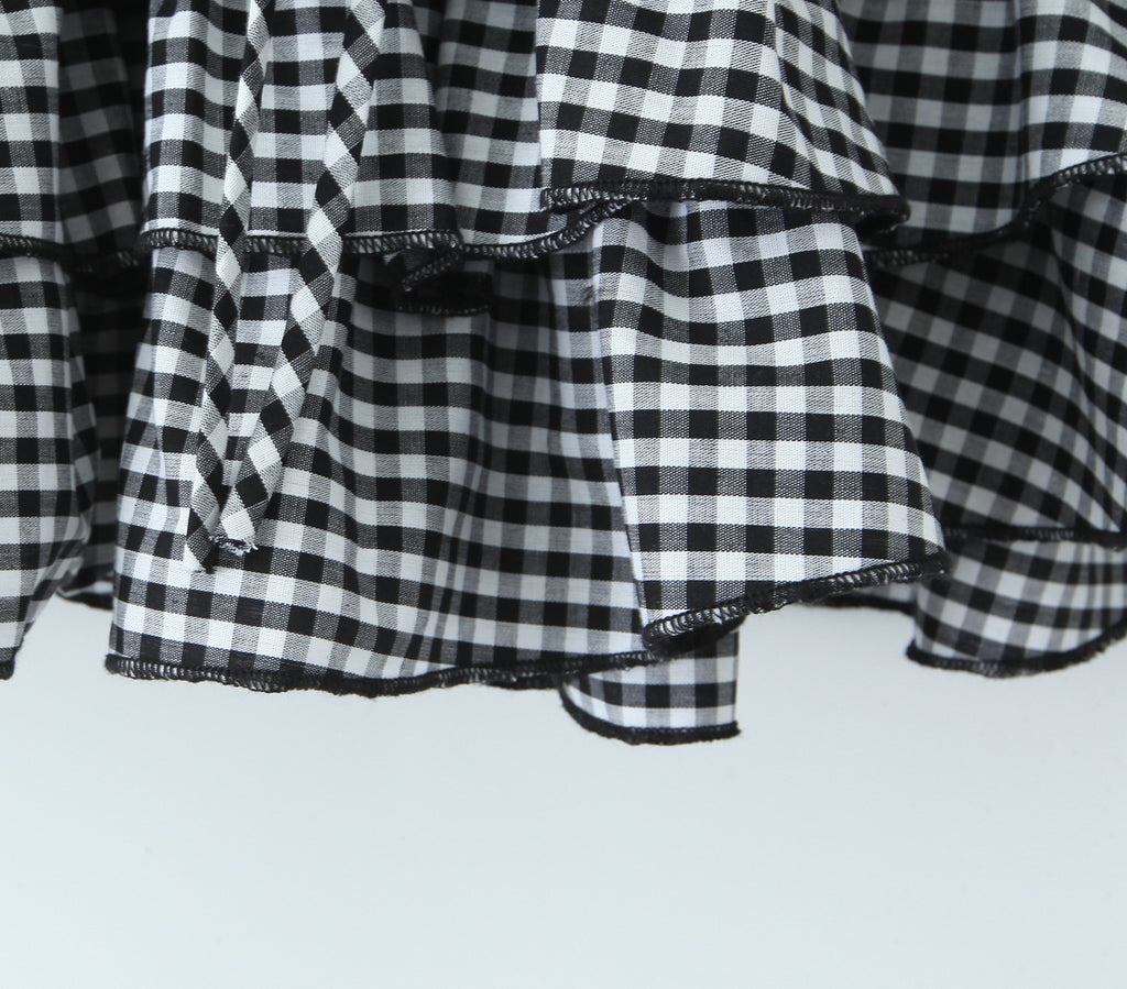 Retro Plaid Cake Short Skirt Women Sweet Sexy Elastic High Waist Ruffles Bubble Skirt - ALZO
