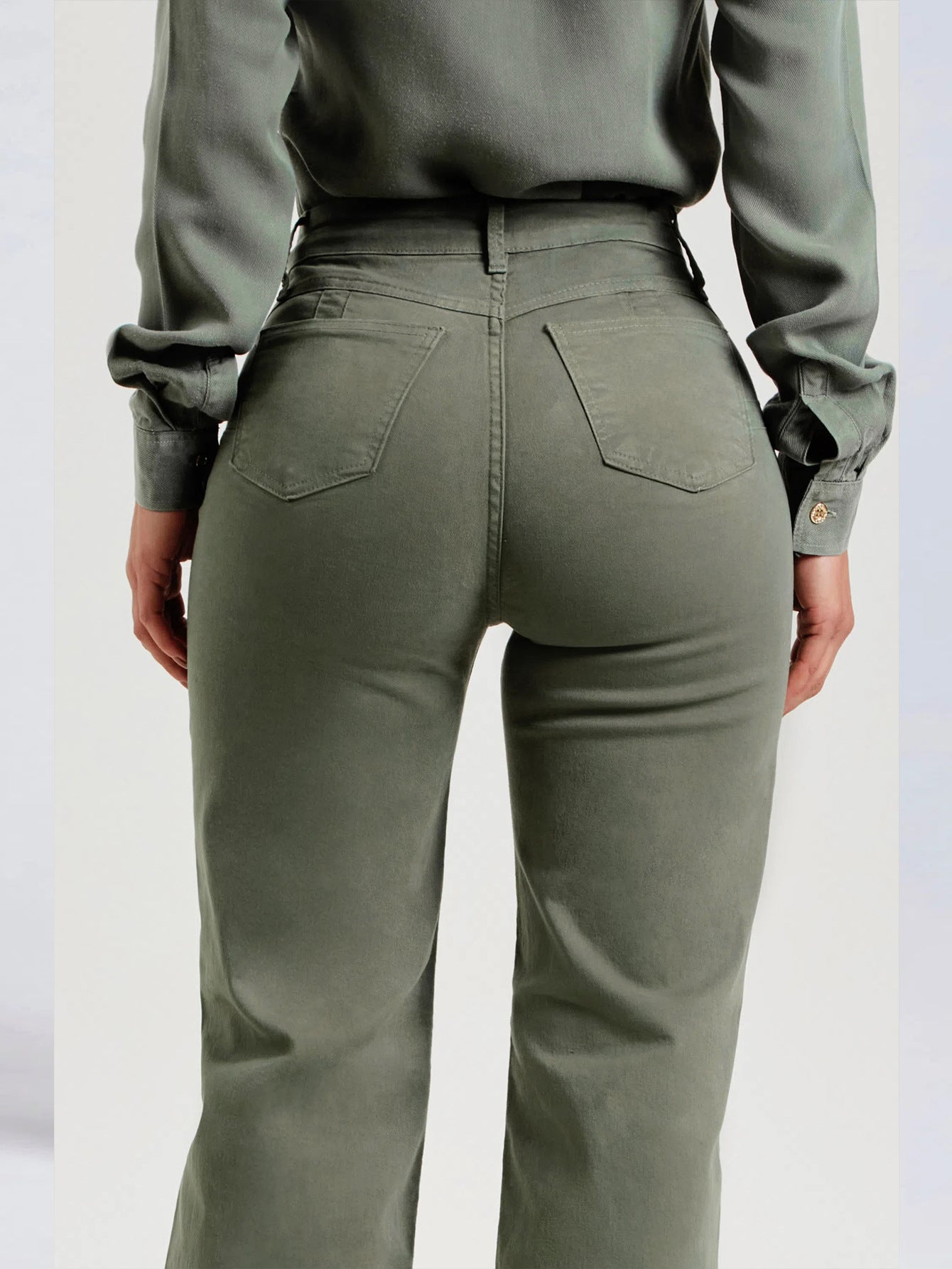 Slim Fit Stretch Solid Color Frayed Flared Pants Women Jeans - ALZO