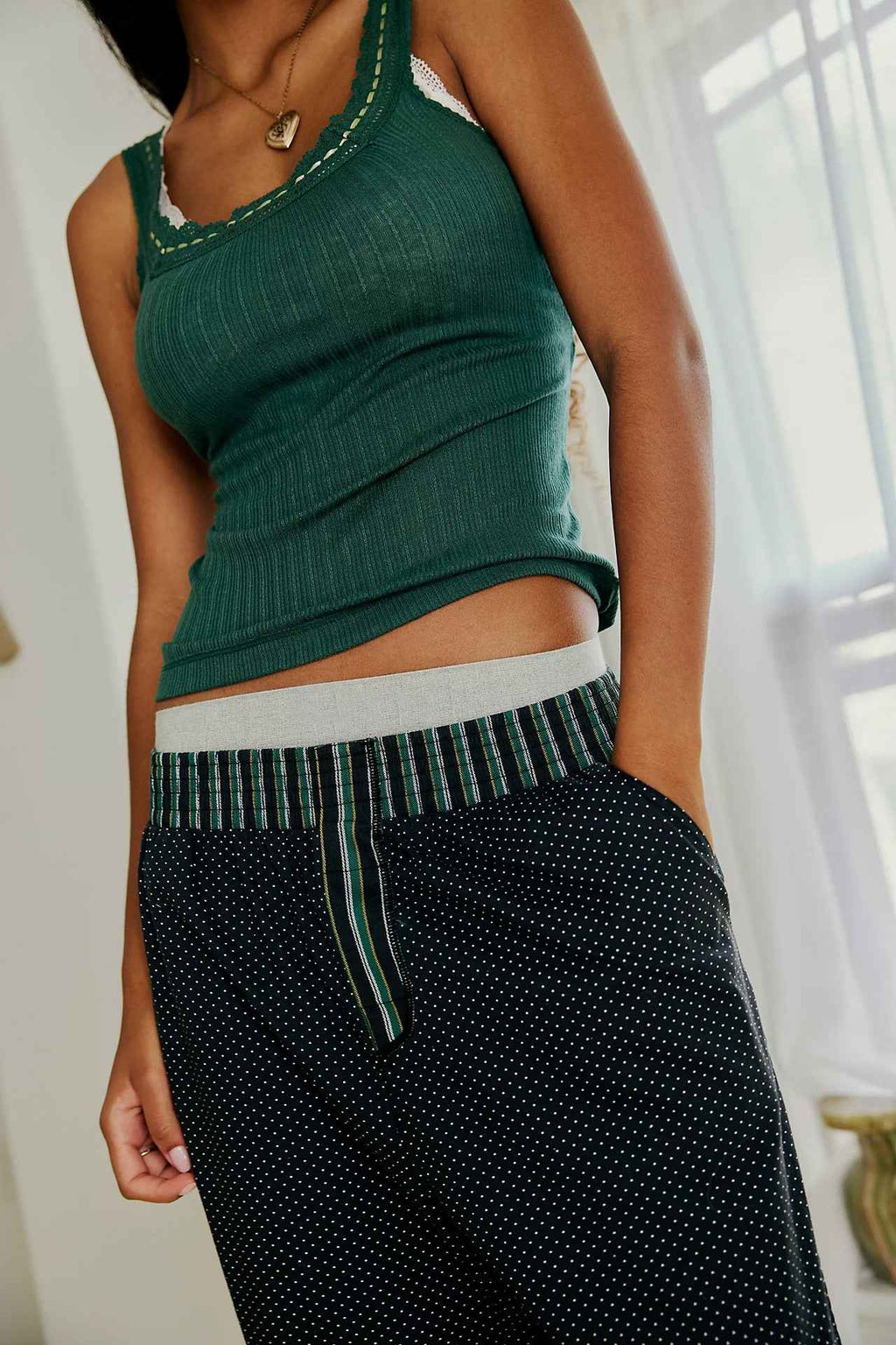 Spring Summer Women Clothing Striped Polka Dot Stitching Casual Loose Trousers Women