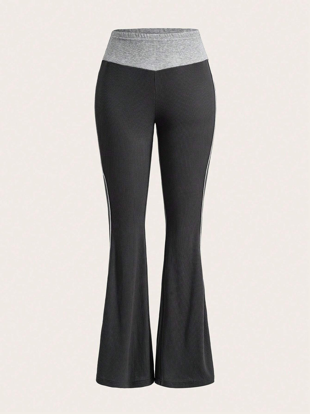 Women Clothing All Match Office Tight Casual Pants Autumn Winter Elastic Waist Contrast Color Wide Leg Pants - ALZO