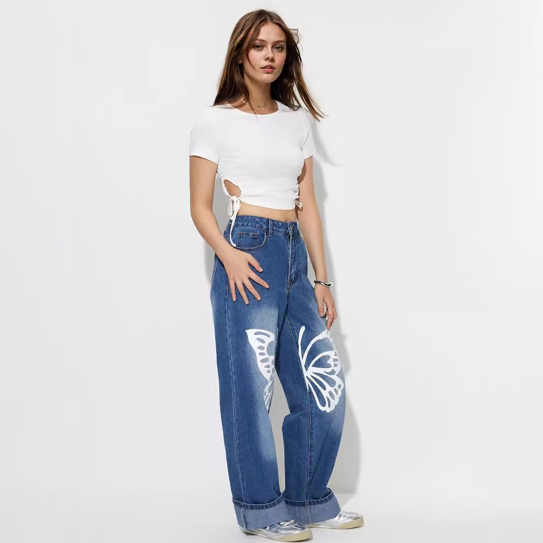 Women Wear Retro Casual High Waist Straight Jeans Trousers - ALZO