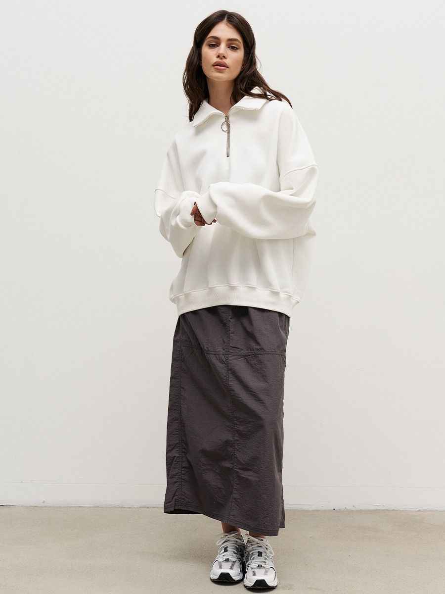 Collared Sweatshirt Autumn Winter Women Unisex Street Loose Lapels Zipper Sweatshirt