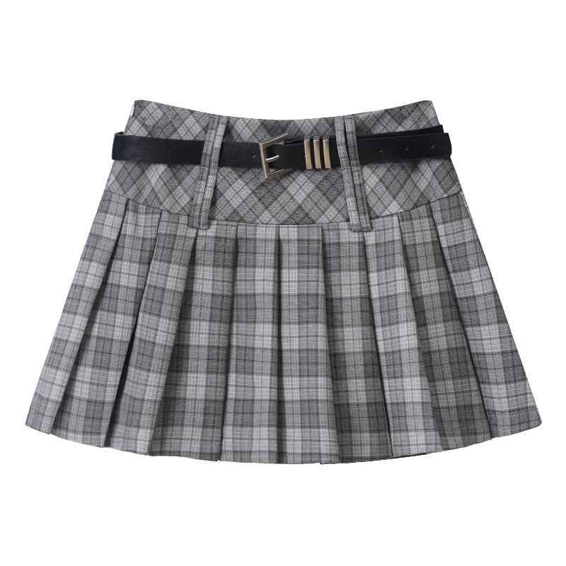 Retro Plaid Skirt Women Early Autumn Preppy High Waist Slimming Pleated Skirt Anti Exposure Short Skirt