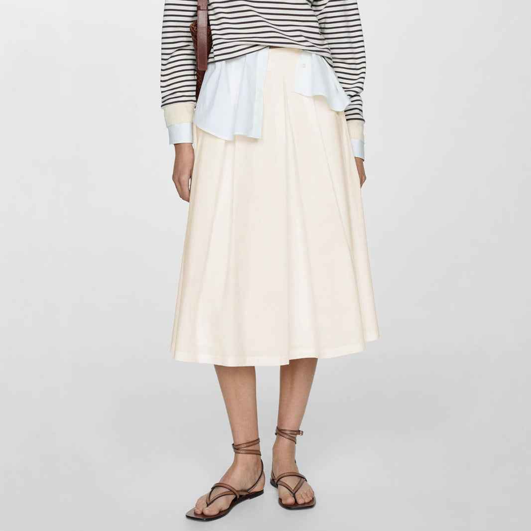 Women Clothing Autumn Winter Pleated Skirt High Waist Zipper Large Swing Skirt Elegant Midi Skirt