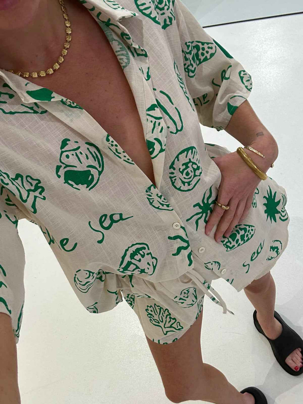 Spring Summer Women Clothing Printed Drawstring Loose Shirt Shorts Commuting Pants Two Piece Sets Women