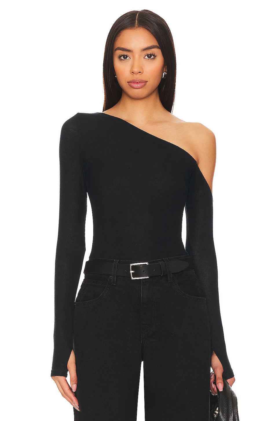 Slant Shoulder T shirt Shein Popular Slim Slimming Thumb Hole Long Sleeve Top Fall Women Clothing