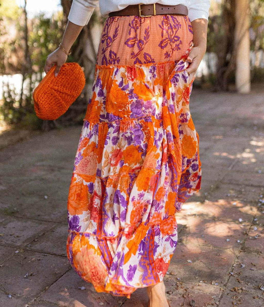 Summer Bohemian Wide Hem Printed Ruffled Maxi Dress Women - ALZO