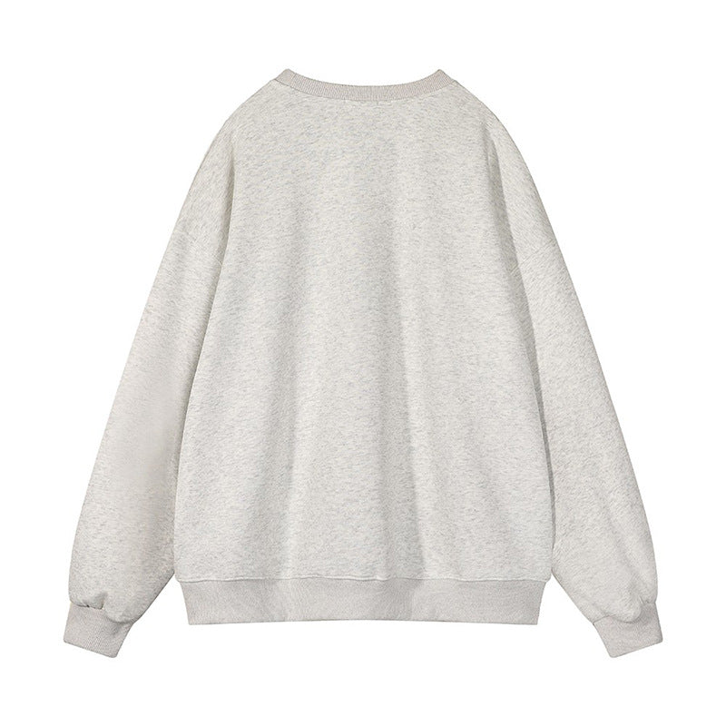 Autumn Winter Printed Loose Sweatshirt Retro Letter Graphic Pattern Fleece lined Long Sleeve Top - ALZO