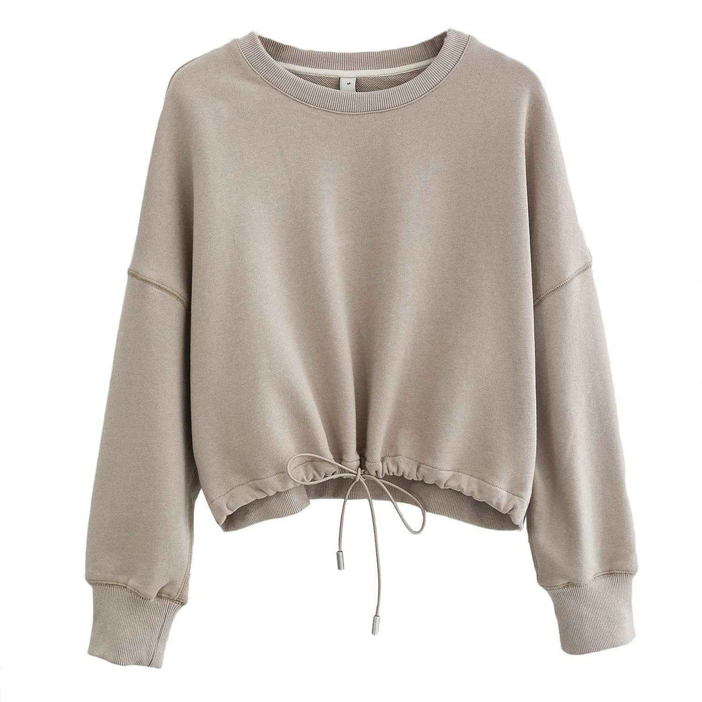 Short Sweatshirt for Women Spring Drawstring Waist Tight Design Loose Casual Running Sports Pullover Top
