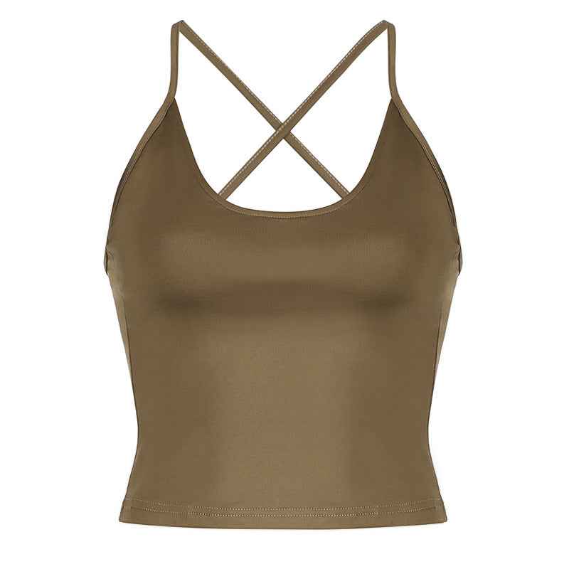 Casual Women Solid Color Basic Camisole Drawstring Lace up High Waist Peach Hip Shorts Set