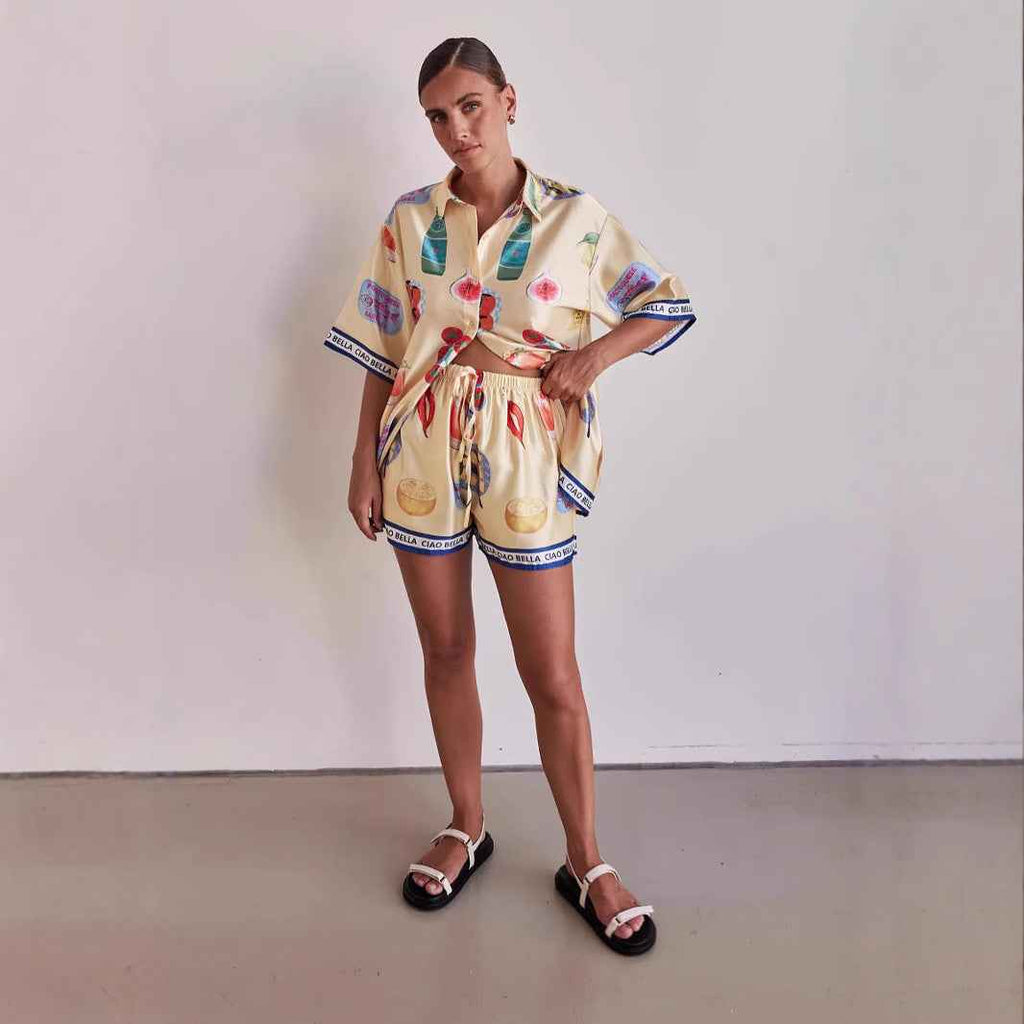 Summer Casual Homewear Cartoon Collared Cardigan Short Sleeve Shorts Sets