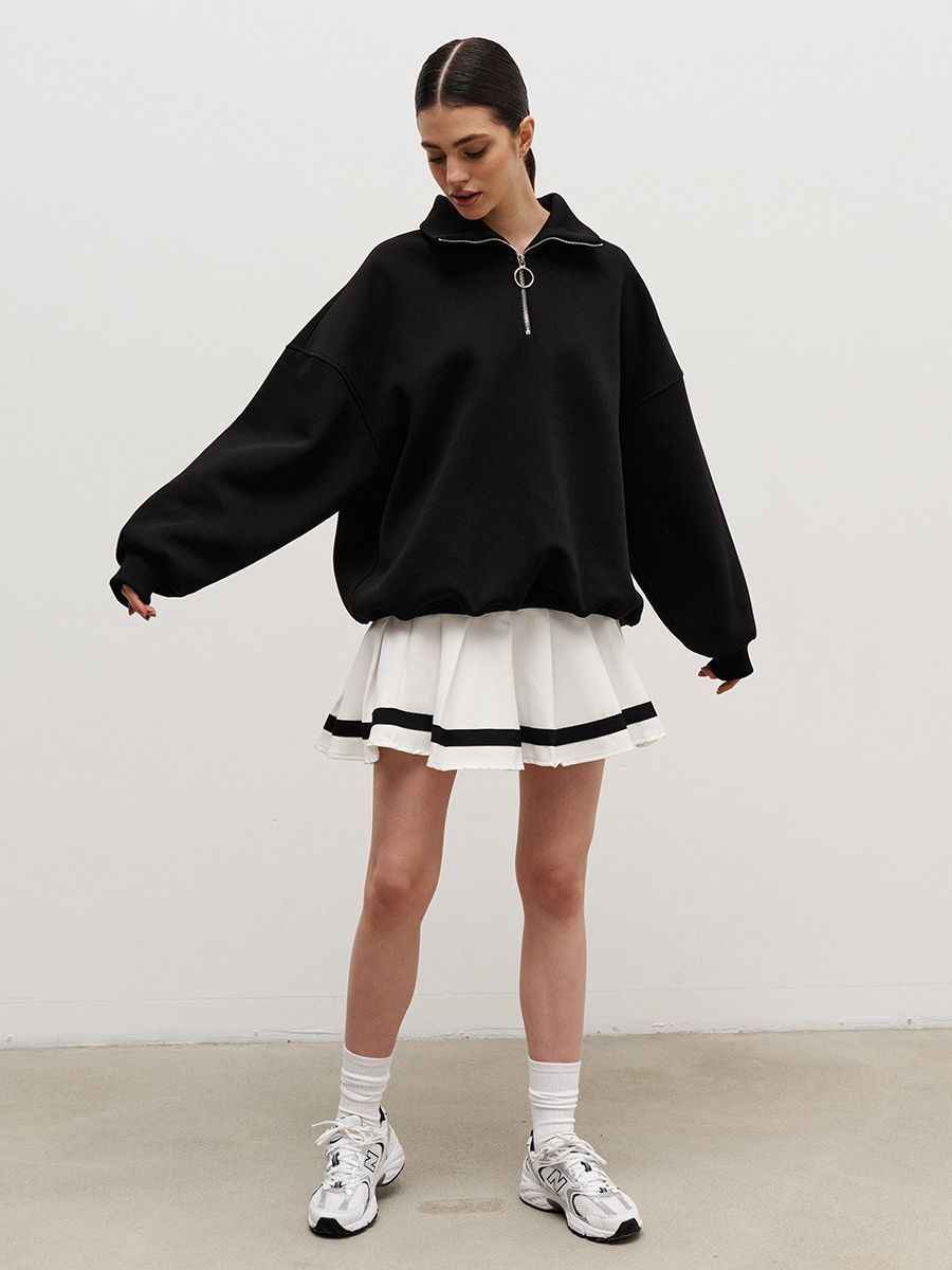 Collared Sweatshirt Autumn Winter Women Unisex Street Loose Lapels Zipper Sweatshirt