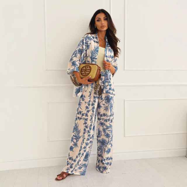 Supply Spring Women Casual Vacation Three Quarter Sleeve Trousers Two Piece Sets