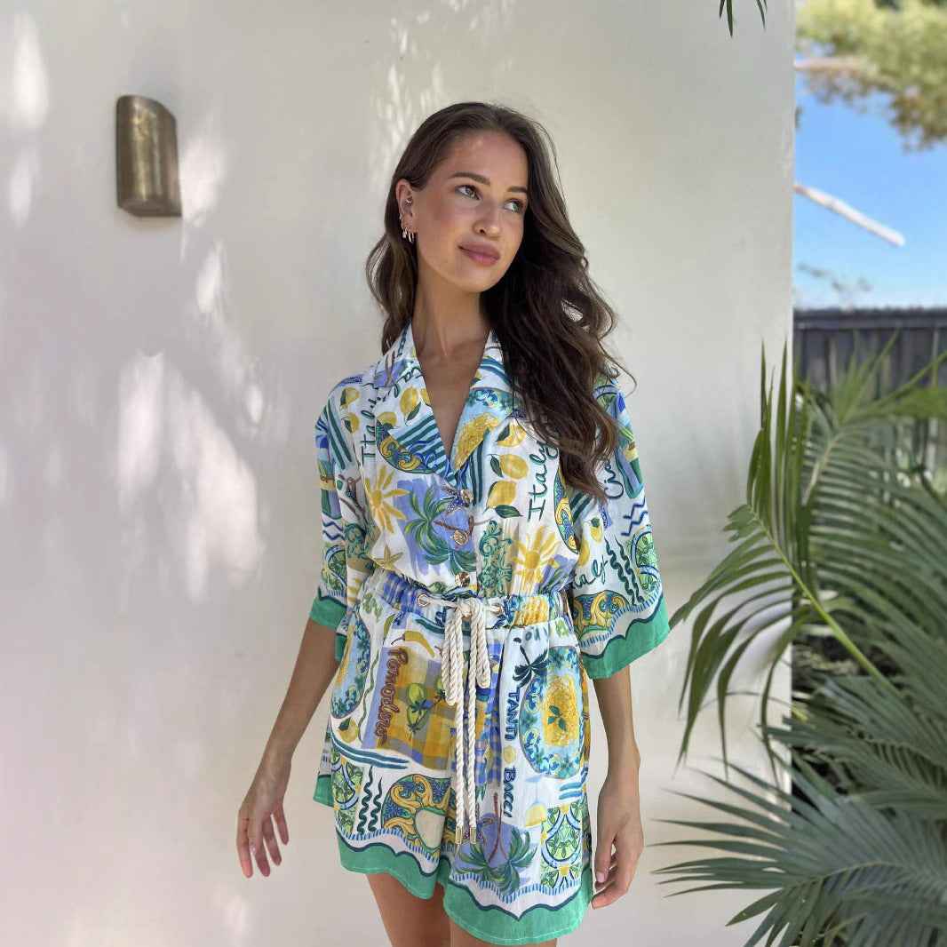 Summer Holiday Printed Casual Lace up Jumpsuit