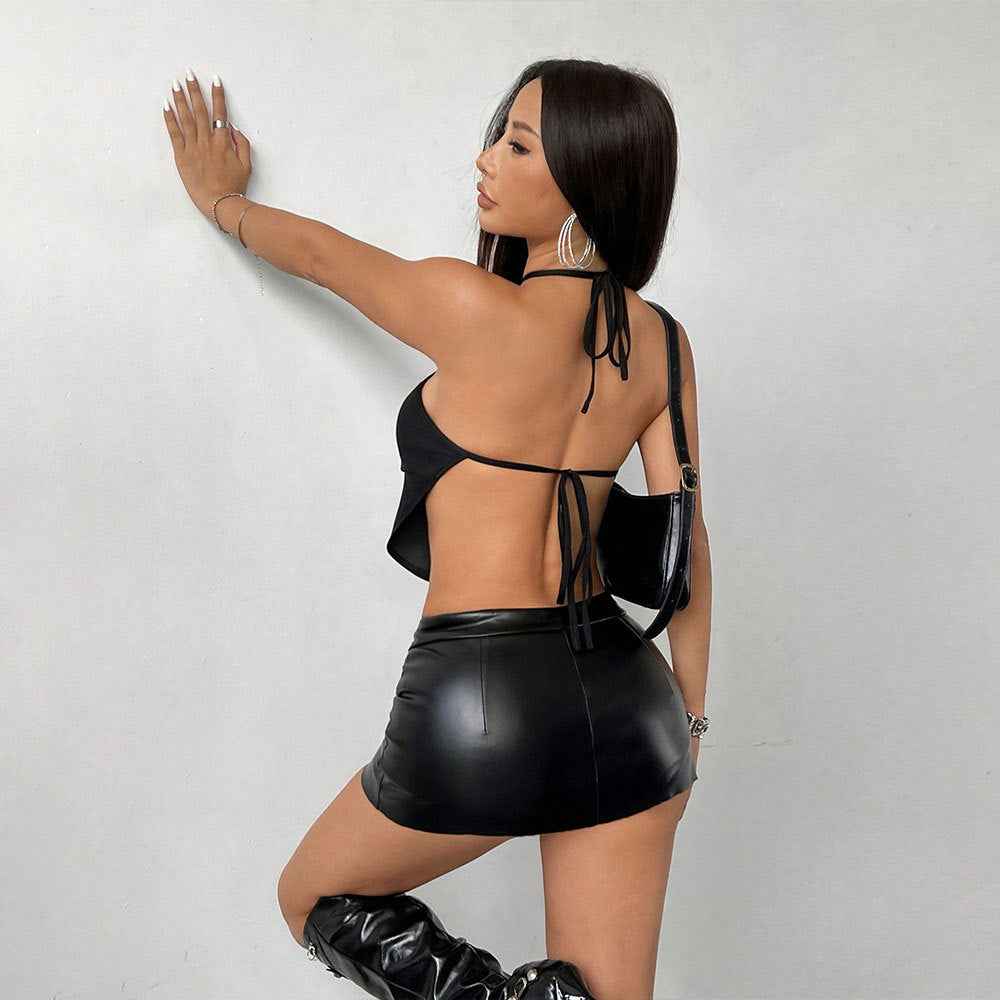 Women Clothing Summer Sexy Halterneck T shirt Backless Lace up Niche Outerwear Top