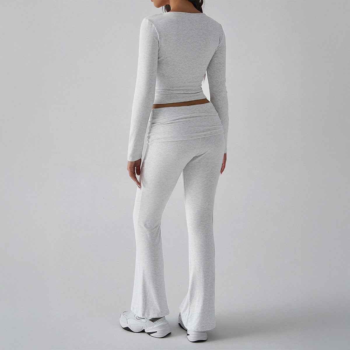 Autumn Winter Casual Slim U Neck Long Sleeved Top Bootcut Pants Women Suit