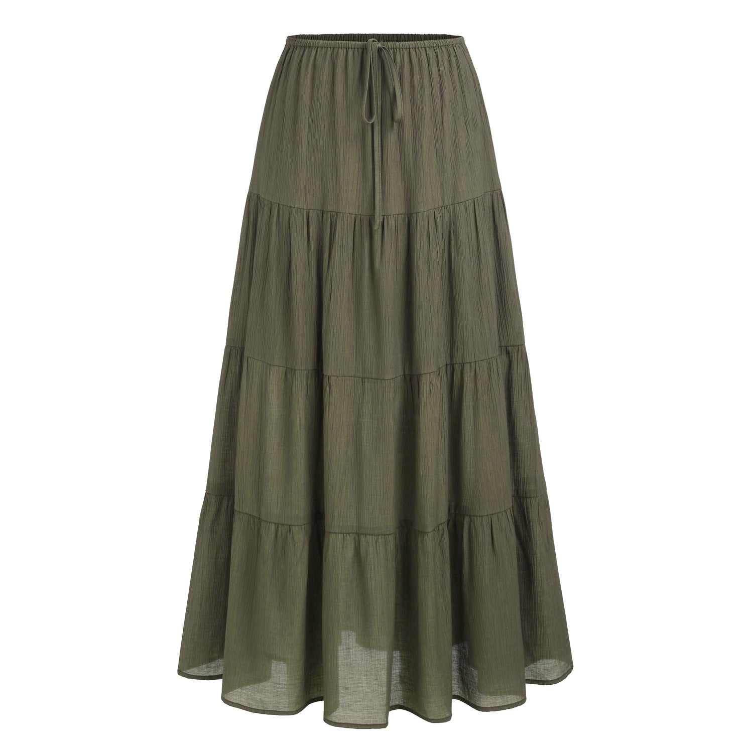 Women Clothing Cotton Skirt High Waist Elastic Lace up Large Swing Skirt Loose Patchwork Maxi Women - ALZO