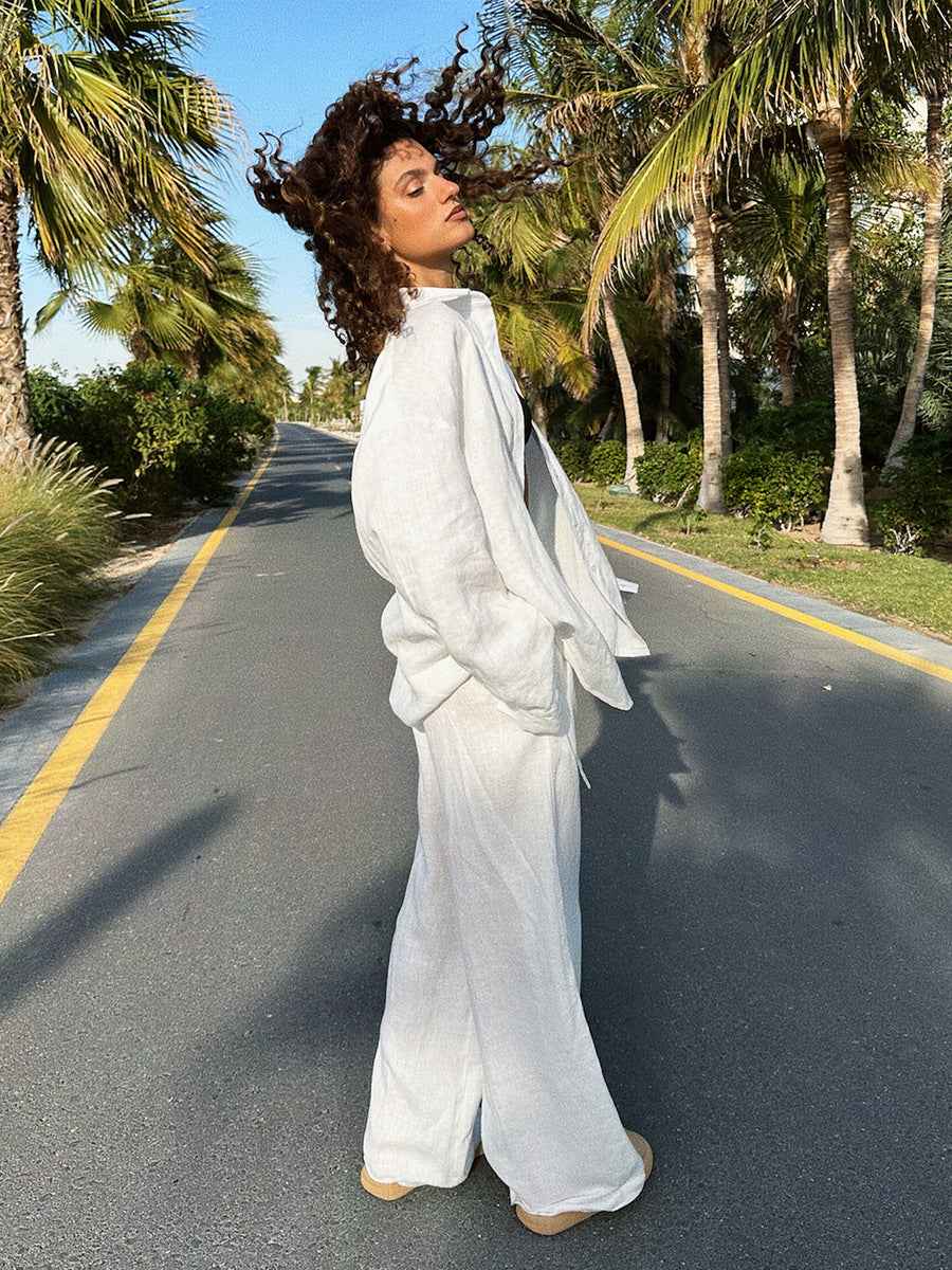 Cotton Shirt Trousers Spring Summer Loose Long Sleeve Shirt Casual Two Piece Sets Women
