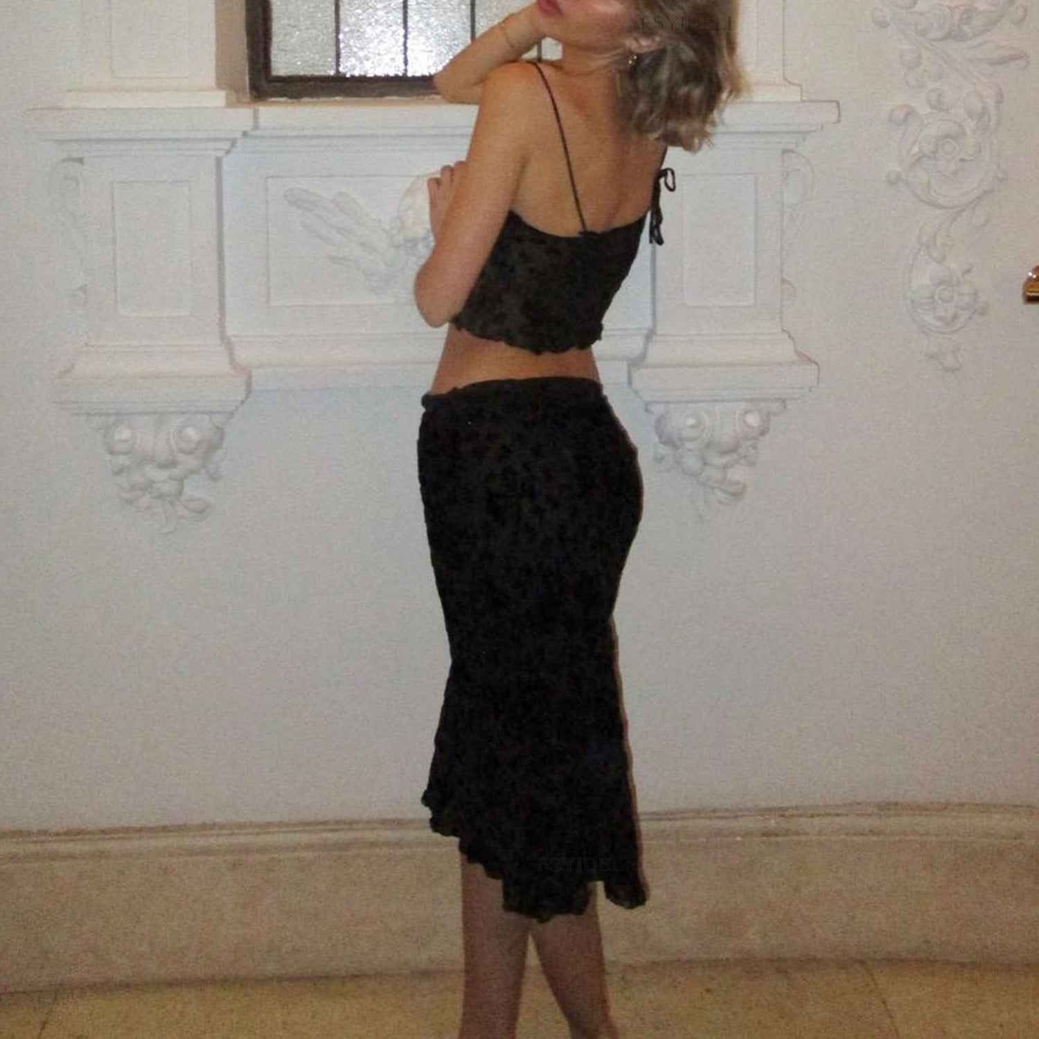 Women Clothing Summer Sexy Sling Top Sexy Backless Skirt Lace Two Piece Sets
