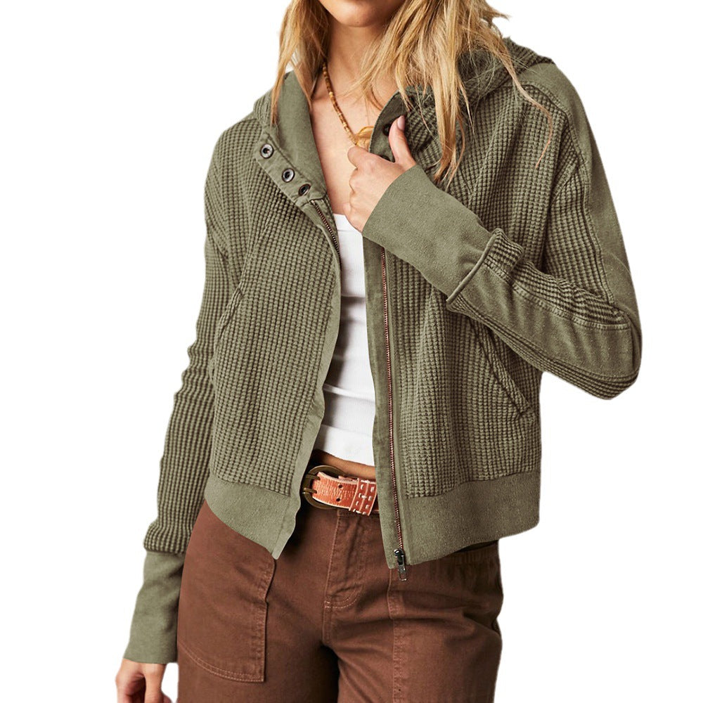 Fall Winter Patchwork Sweatshirt Women Clothing Hooded Long Sleeve Loose Lazy Zipper Hooded Sweatshirt - ALZO