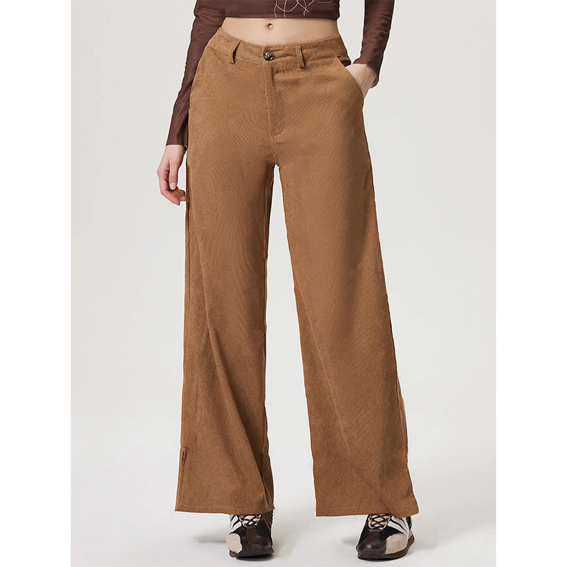Women Clothing Retro Straight Wide Leg Corduroy Trousers - ALZO