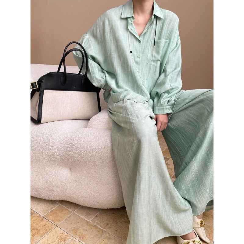 Early Spring Tencel Lyocell Fried Color Tie Dyed Loose Shirt Culottes Two Piece Sets