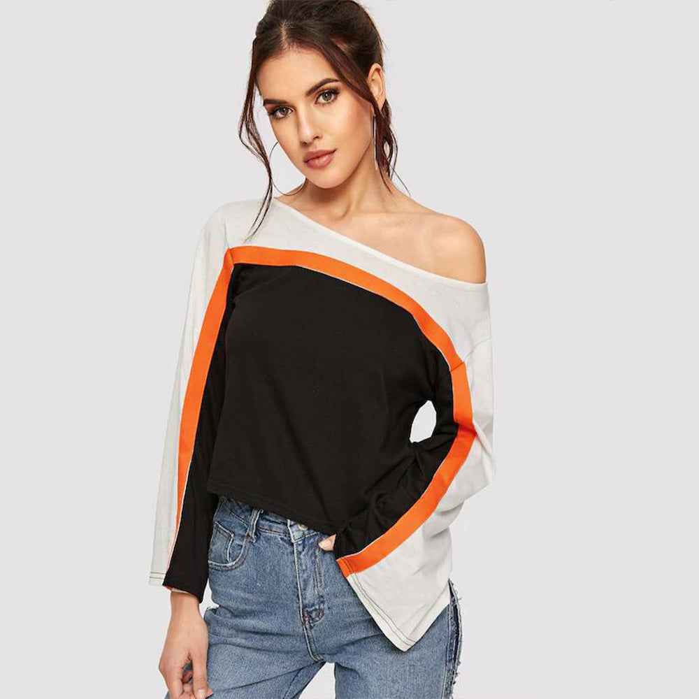 Spring Summer Women Clothing round Neck Pullover Solid Color Patchwork Flared Sleeves T shirt Top for Women