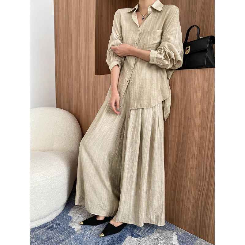 Early Spring Tencel Lyocell Fried Color Tie Dyed Loose Shirt Culottes Two Piece Sets