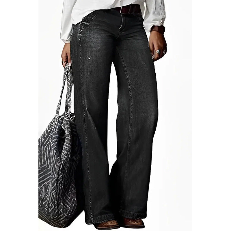 Retro Casual Straight Wide Leg Women Jeans - ALZO