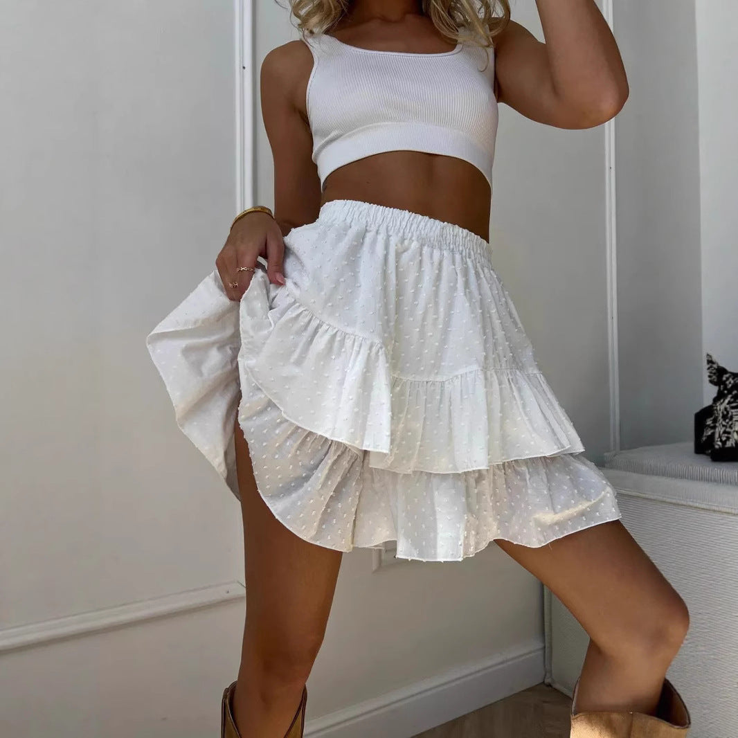 Spring Summer Women Clothing Solid Color High Waist Lace Design Sexy Tiered Dress Pantskirt - ALZO
