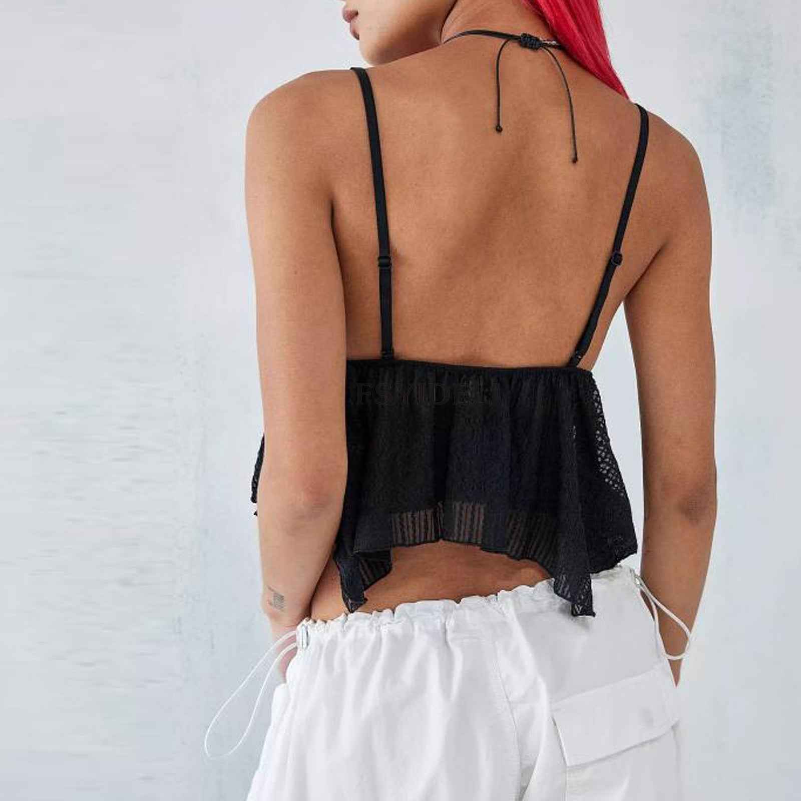 Summer Irregular Asymmetric Crop Top Spaghetti Strap Top Backless Sexy Sexy V Neck Strap Top