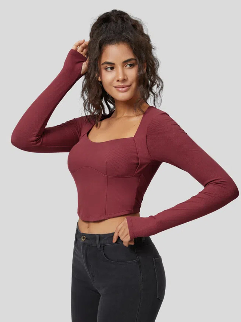 Square Collar Long Sleeve Knitwear Women Autumn Tight Expose Clavicle Slimming Inner Bottoming Top - ALZO