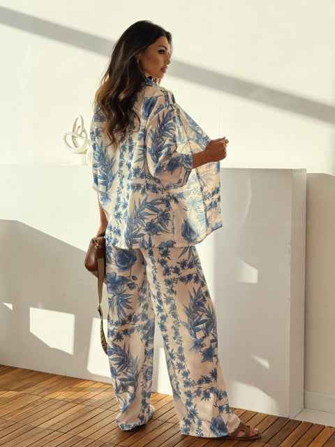 Supply Spring Women Casual Vacation Three Quarter Sleeve Trousers Two Piece Sets